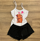 Pijama Feminino Baby Doll Capivara